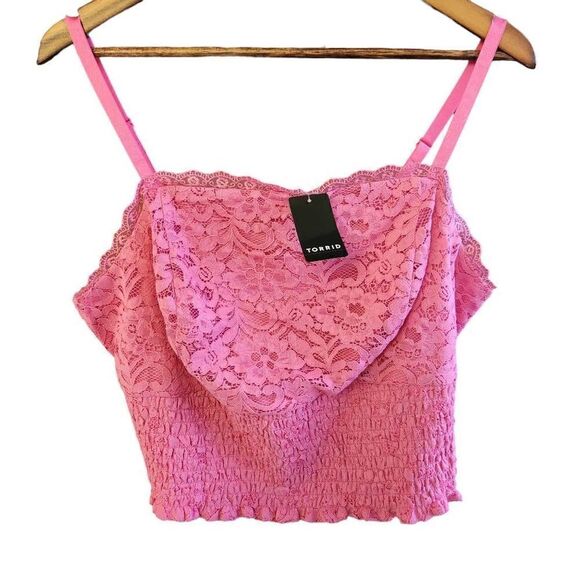 Torrid Crop Top 1X Womens Plus Lace Smocked Pink - Picture 1 of 4
